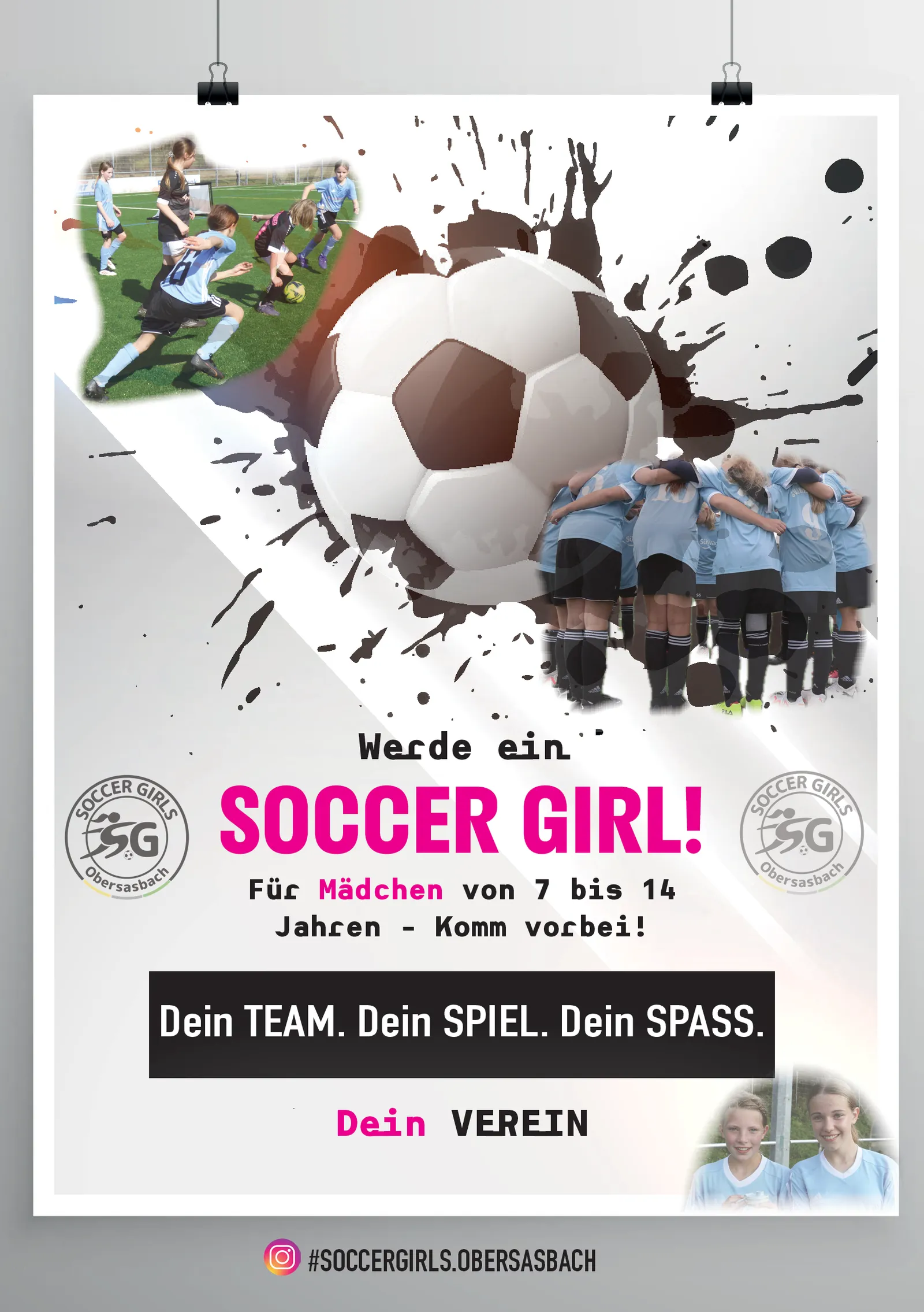 Flyer für die SVO Soccer Girls: Fußballtraining für Mädchen von 7 bis 14 Jahren