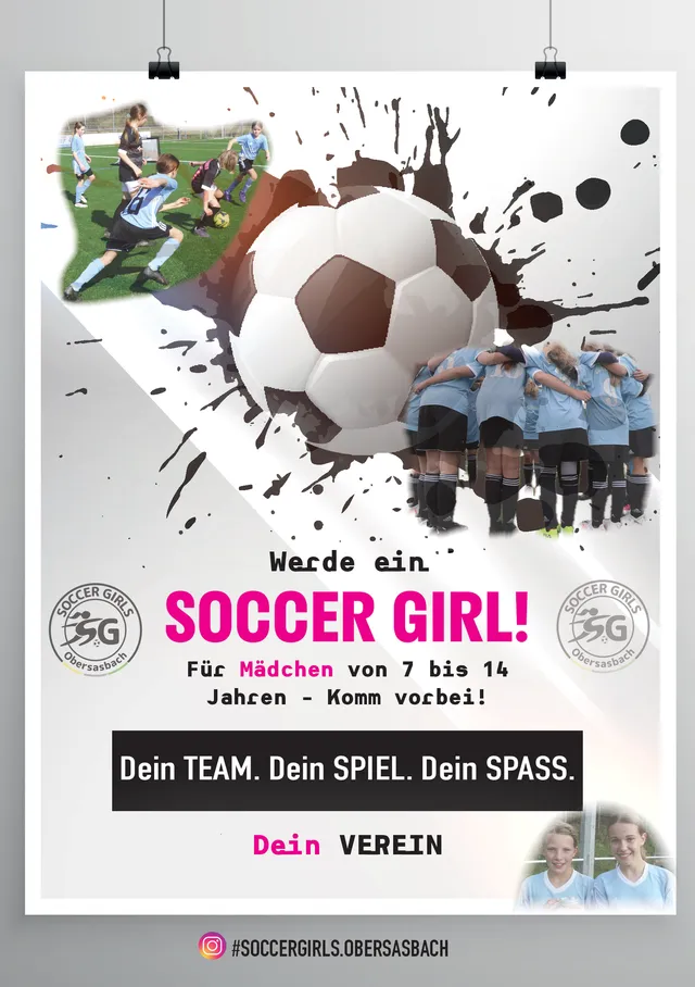 Flyer für die SVO Soccer Girls: Fußballtraining für Mädchen von 7 bis 14 Jahren