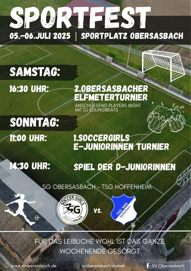 Ankündigungsflyer zum Sportfest am 5. und 6. Juli 2025, Sportplatz Obersasbach